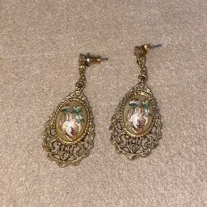 1928 faux Cloisonné Pearl butterfly Victorian Earrings